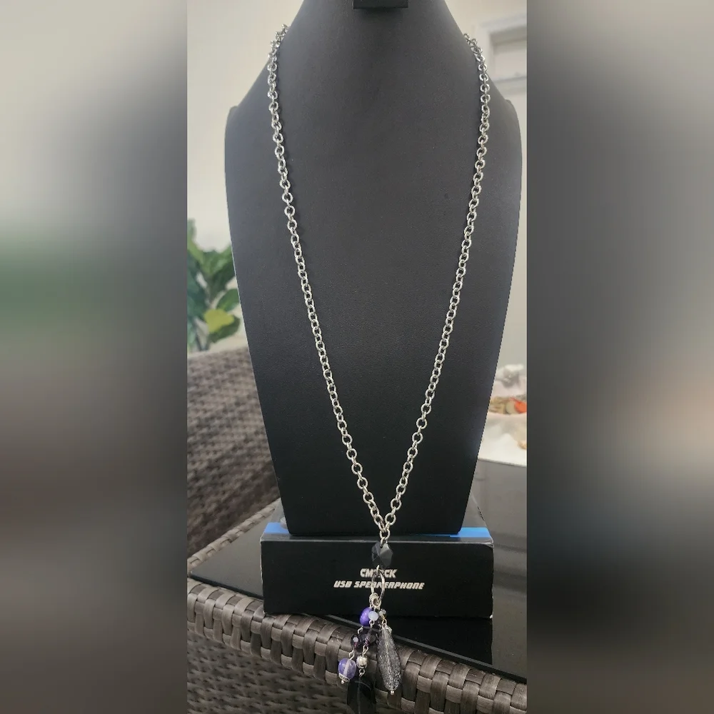 Elegant‎ Silver Tone and Purple Necklace